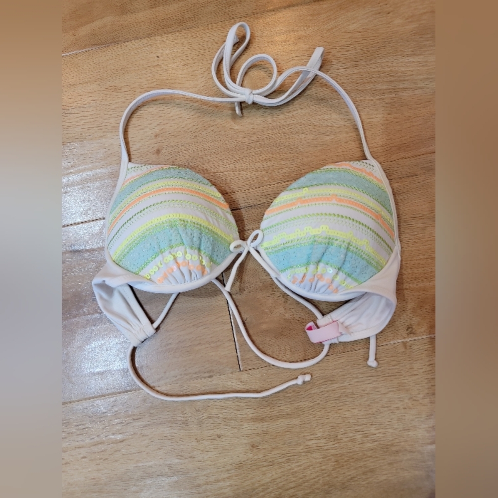 Victorias Secret Swim Top, White, Sequin, 32 C
